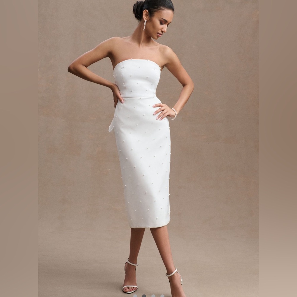 Sachin & Babi Strapless Back-Bow Pearl Midi Dress Size 2